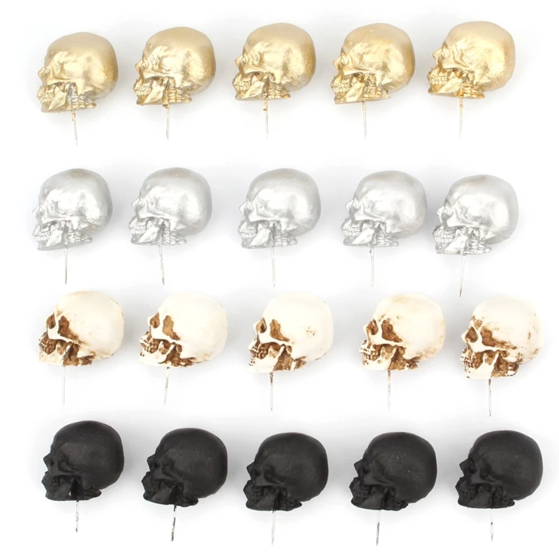 Chinchetas de resina con forma de calavera chinchetas, tablero de corcho, marcadores de mapa de pared de fotos, suministros para oficina y escuela, 5 unidades por caja