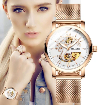 

HAIQIN 2019 Fashion Gold mechanical women watch Women's watches Top brand luxury Clock Ladies WristWatch Lady Relogio Feminino