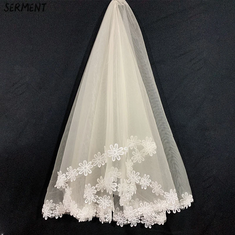 SERMENT New 2019 Cathedral Wedding Veil Lace Edge One-layer 150cm  Shoulder Length Veil Wedding Accessories
