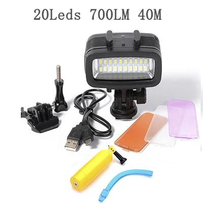 Светодиодный 40 м подводный Водонепроницаемый светильник светодиодный led для gopro мощности с регулируемой яркостью виде - Цвет: Белый цвет