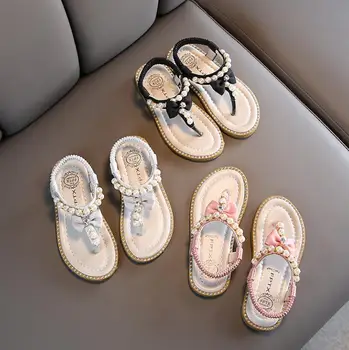 

2020 Summer Style Girls Princess Sandals Children Toddler Kids Beach Sandals Cute Beading Bow Girls Shoes 1-8 Years Sneakers