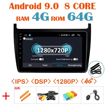 1280*720P Android 9,0 4G 64G авто Carplay gps для Volkswagen POLO 2008- навигация радио мультимедиа ips экран без DVD плеера - Цвет: 9.0 4G 64G DSP 1280P