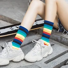 Rainbow Stripes Socks Breathable Casual Elastic Antumn Winter Women Elastic Happy Ankle Socks