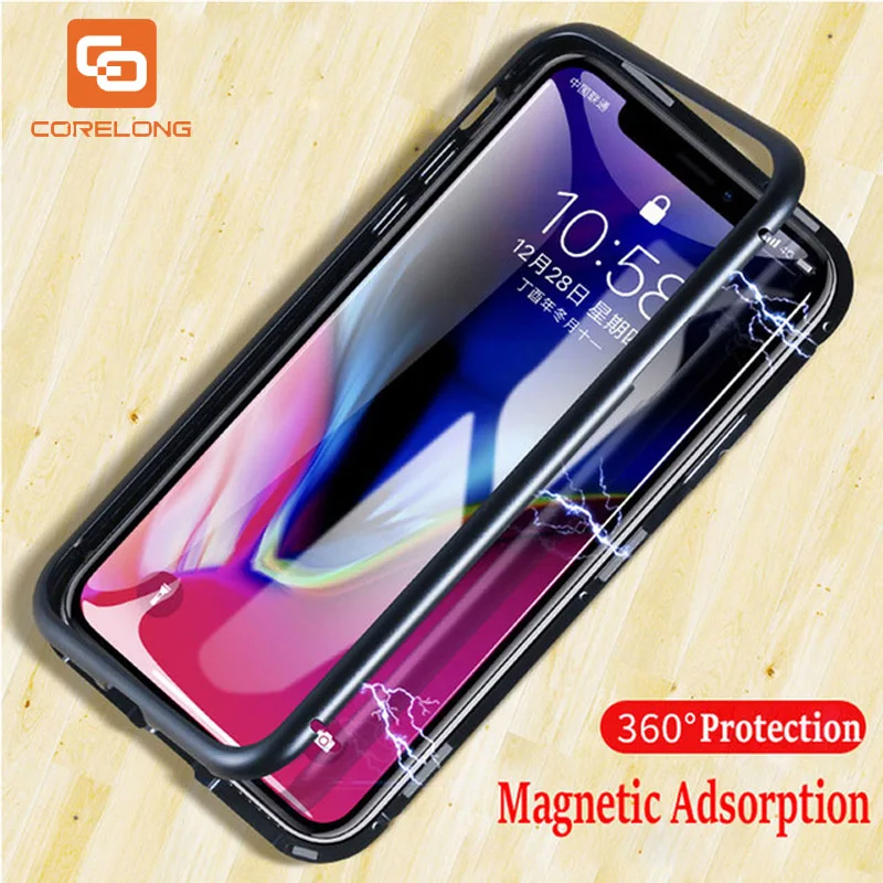 Магнитный адсорбционный чехол 360 для iPhone 11 PRO MAX прозрачный закаленное стекло XR XS X