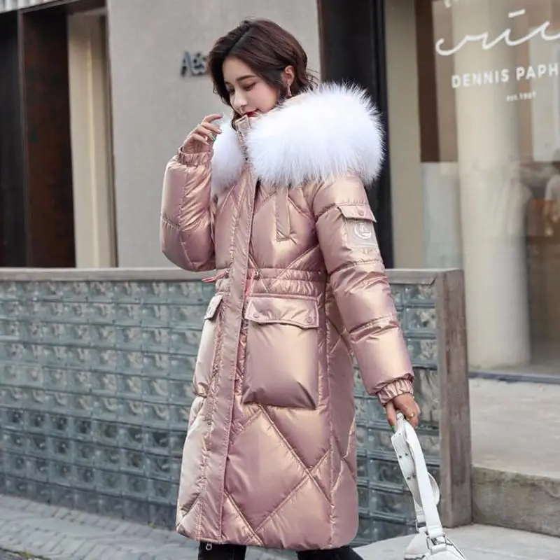 womens parka coat Yzeqi  2021 Fashion Winter Jacket Down Parkas Women Fashion Hooded Fur Collar Cotton Padded Jackets Thick Warm Glossy Long Thick maxi puffer coat Coats & Jackets