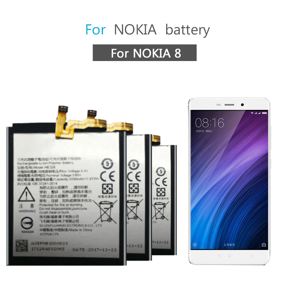 Аккумулятор мобильного телефона для NOKIA 8 Nokia8 сменный аккумулятор HE328 3030mAh