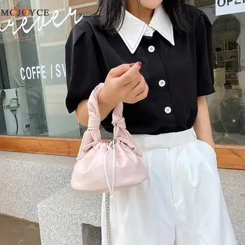 

Female Solid Color Creative Tie Knot Design Drawstring Bucket Shaped HandBag Women PU Leather Fashion Soft Surface Shoulder Bags