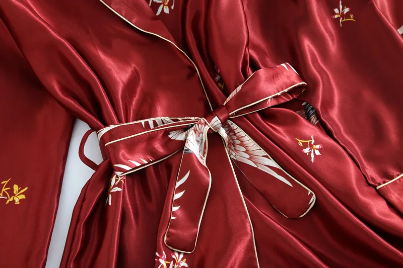 Fdfklak Seidenpyjama Damen Heimanzug Pijama Feminino Frühling Herbst Sexy Pyjama Grau/Schwarz Print Langarm Lounge Set – Detail 24