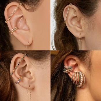

1/PC Trendy Pearl Clip on Earrings Earcuffs for Women Gold Color C Shaped Stackable Ear Cuff No Pierced Party Wedding Jewelry