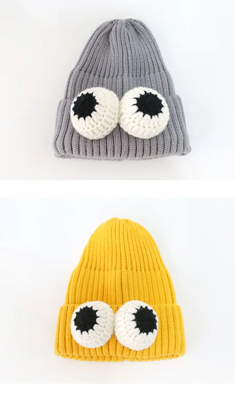 Beanies/детская шапка; теплая зимняя вязаная Милая шапочка для девочек и мальчиков с помпоном и большими глазами; детская повседневная шапка на Хэллоуин; От 1 до 8 лет