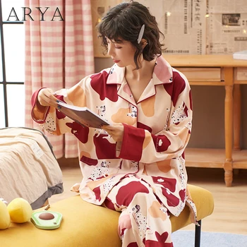 

2019 ARYA NEW Autumn and Winter Pajamas Ladies Spring and Autumn Cotton Long-sleeved Home Service