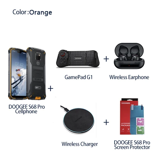 Add Super Package-O IP68 Водонепроницаемый DOOGEE S68 Pro прочный телефон Беспроводная зарядка NFC 6300 мАч 12V2A зарядка 5,9 дюймов FHD+ Helio P70 Восьмиядерный 6 ГБ 128 ГБ - Цвет: Add Super Package-O