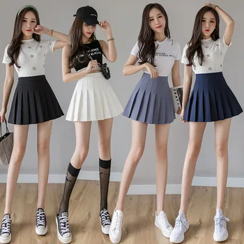 

Anti-Wrinkle Pleated Skirt Women's Summer Korean-Style High-Waist Style for Autumn Winter Anti-Slip Black A- line Skirt Student