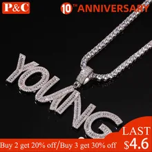 Custom Name Baguette Letters Hip Hop Iced Out Pendant with tennis chain Gold Silver Bling Zirconia Men's Hip Hop Charm Gift
