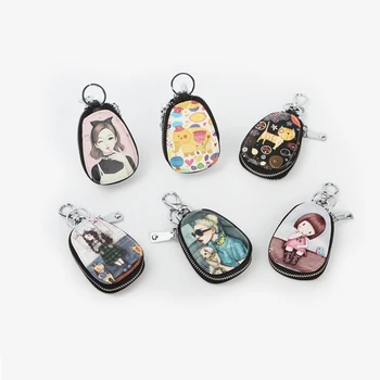 

Cute Cat Painted Design Key Bag Women PU Leather Key Wallets Housekeepers Car Key Holder Case New Leather Keychain Pouch