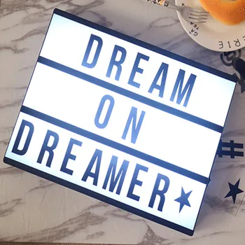 

A4 size LED Cinematic Light Box with 85 PCS Black Letters Cards, Battery or USB Port Powered Cinema Lightbox Decor Light