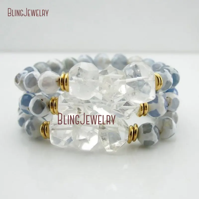 

Healing Clear Crystal Quartz Nuggets Blue Giraffe Agates Beads Bracelets Layering Bracelets BM27869