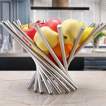 

Fruit Basket Creative Rotate Fruit Food Plate Baskets Stainless Steel Strainer Bowl Storage Household Strainer Table Decoration
