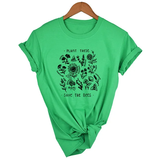 Растение этих Save The Bees Flower Version рубашка Женская Повседневная Save Bees растение деревья чистые моря рубашка Tumblr Графические футболки - Цвет: FG74-FSTGN-