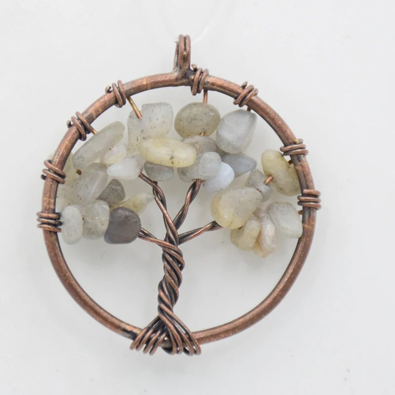 labradorite Маленький размер 7 Рэйки, лечение чакры Древо жизни кулон для ожерелья винтажный старинный медный натуральный камень чип шарик Шарм ювелирные изделия - Окраска металла: labradorite