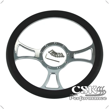 

14" 3 Slot Style Billet Chrome Aluminum Steering Wheel W/ Half Wrap 9-Bolt Hole