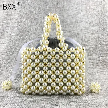 

[BXX] Hand Woven Pearl Evening Bags Women 2020 Spring Luxury Beaded Pearl Clutch Purses and Handbag Ladies Cross Body Bag HL710