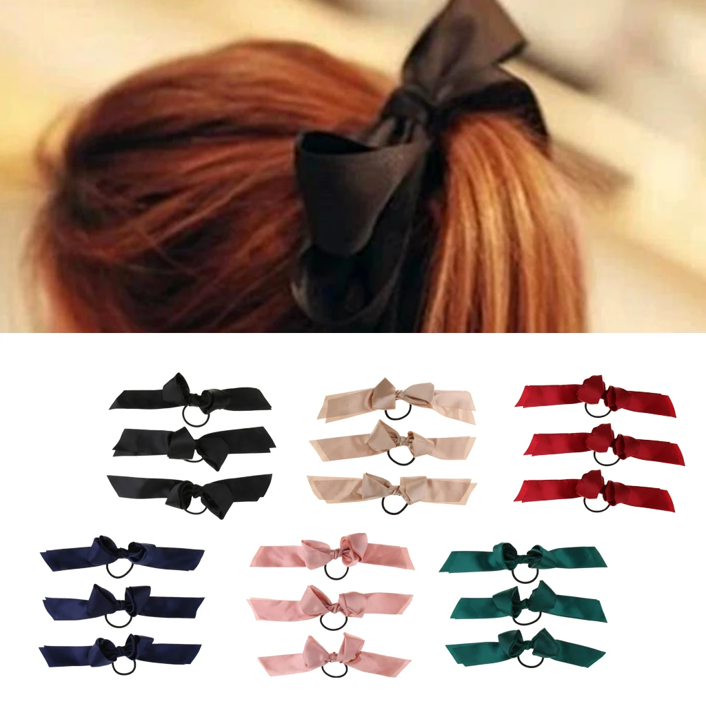 3x  Scrunchie Ponytail Holder Satin Ribbon Big Bow Hairband Hair Rope
