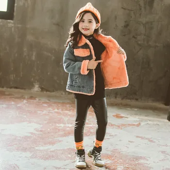 

Benemaker Girl Winter Coat Windbreaker Jean Jackets Children Fleece Clothing Kid Denim Warm Teenager Clothes Fur Outerwear AY075