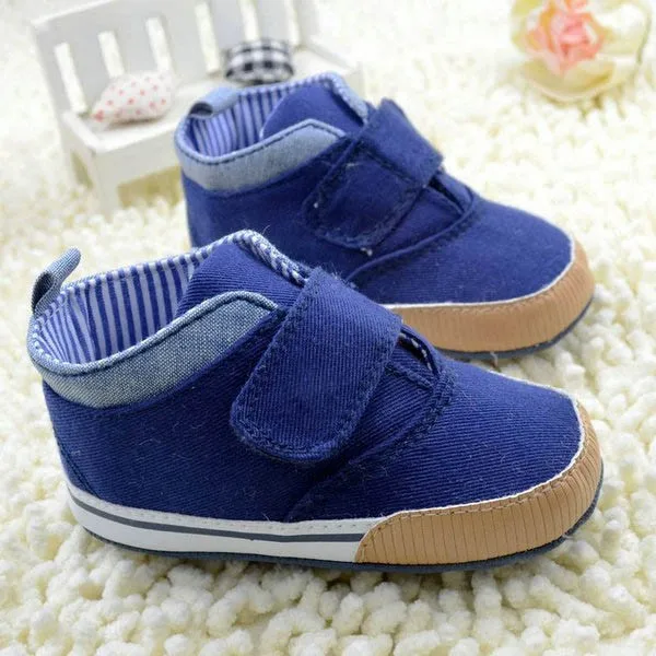 Newborn Baby Boys Cotton Ankle Canvas High Crib Shoes Casual Sneaker Toddler First Walkers