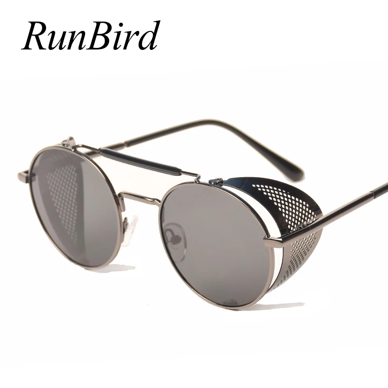 

RunBird Retro Steampunk Sunglasses Round Designer Steam Punk Metal Shields Sunglasses Men Women UV400 Gafas de Sol 086