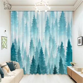 

NYAA Modern Planted Green Leaves Ultra-thin Micro Shading Curtains Kids Curtain For Living Room Bedroom Kitchen Window Panel