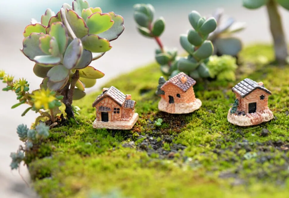 Мини-фигурка кукольный домик каменный дом смолы для дома искусственные елки DIY Мини Ремесло пейзаж с коттеджем украшения Аксессуары
