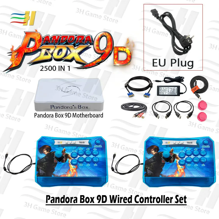 9D 2Pwired blue EU Pandora Box 9D проводной контроллер Набор 2 игрока бой аркадная палка консоль usb Нулевая задержка 2500 в 1 HDMI VGA подключение к ТВ ПК ps3 - Цвет: 9D 2Pwired blue EU