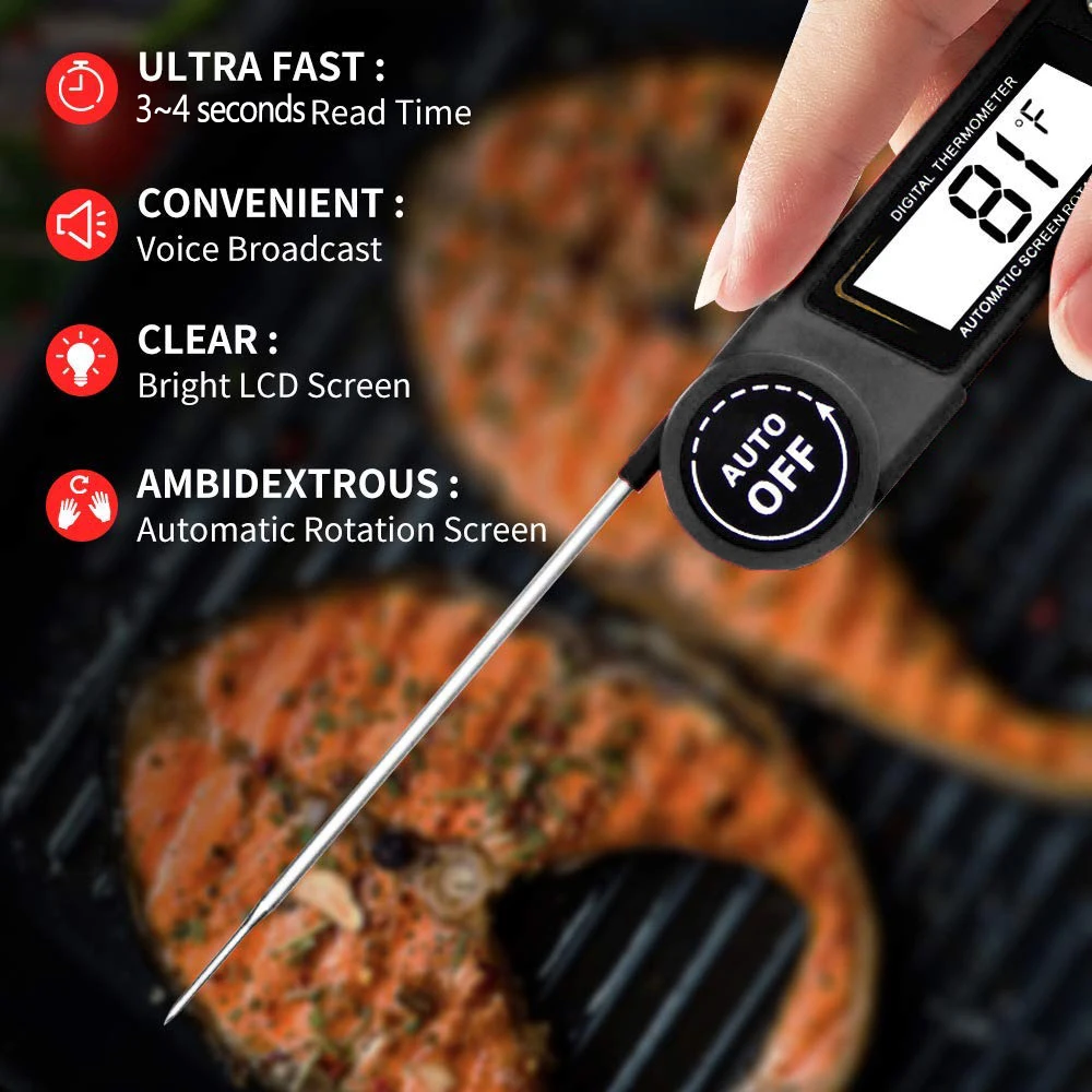 digital thermometer Waterproof Digital Instant Read Meat Thermometer Voice Report for Kitchen Cooking Oil Food BBQ Grill