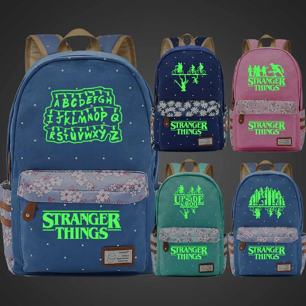 Green Luminous New Fashion Weird Stranger Things Demogorgon Flowers Dot Boy Girl School bag Bagpack Teenagers Canvas Backpack | Багаж и