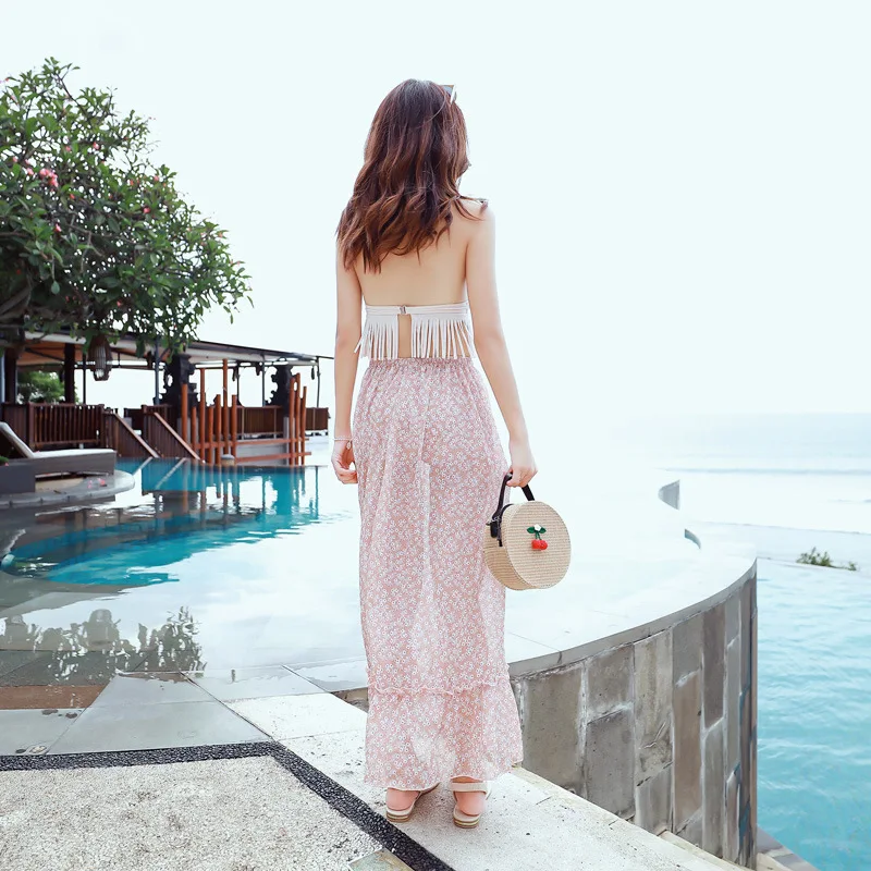 

Korean-style New Style Summer Bathing Suit Three-piece Set Women's Elegant Long Skirts Fairy Wind Two-piece Swimsuits Halter Bac
