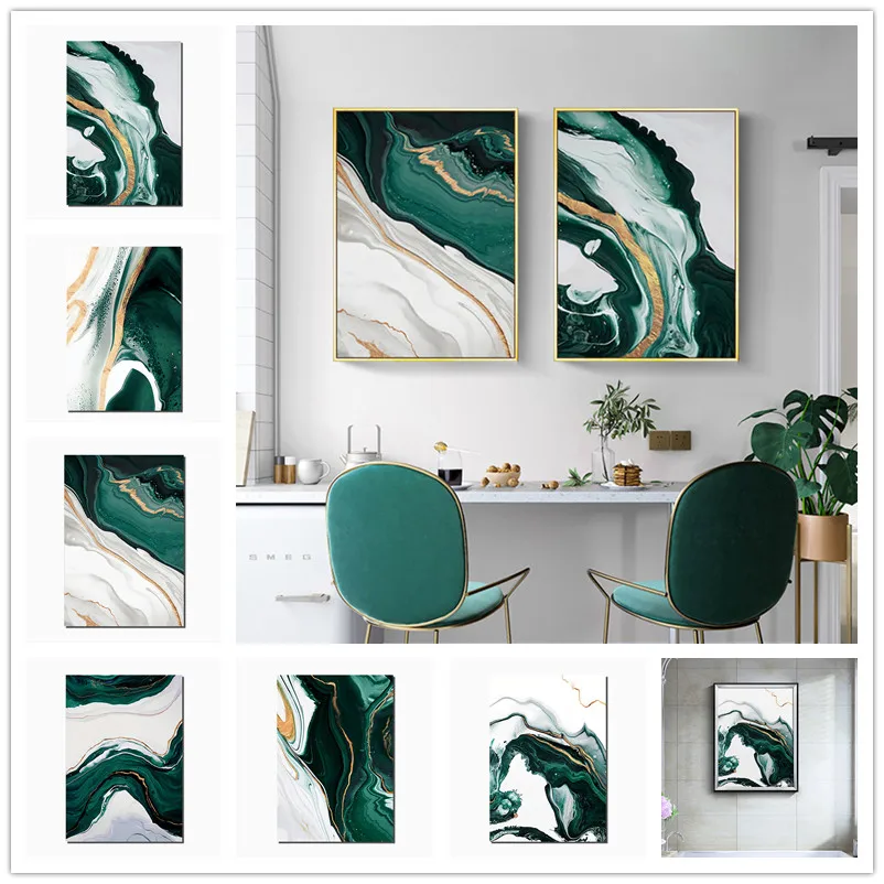 

Nordic Posters and Prints Modern Abstract Canvas Poster Agate Wall Art Painting Emerald Wall Pictures for Living room Home Decor