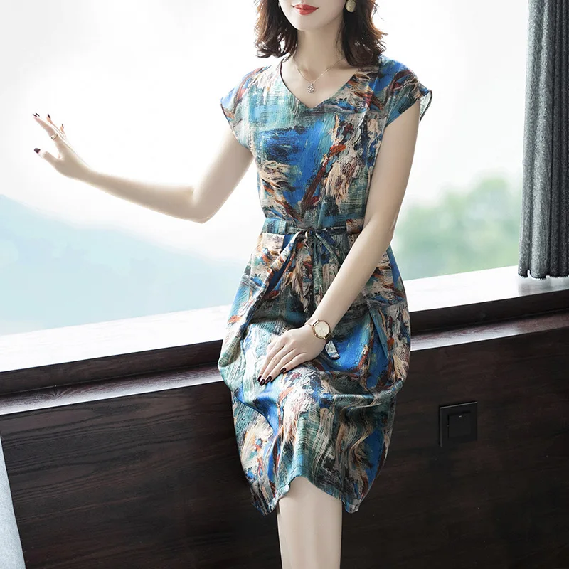 

Europe And America Silk Dress Women's 2020 Spring Summer New Style Silk Mid-length Popular Mulberry Silk Skirt Slimming