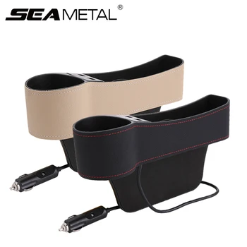

Car Seat Gap Storage Box PU Leather Car Seat Gap Organizer 2USB Car Storage Pocket Phone Bottle Cups Holder Auto Car Accessories