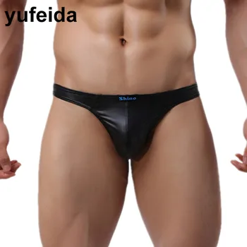 

Sexy Mens Briefs Faux Leather Thongs Sexy Men Underwear Briefs Low Rise Underpants Male Gay Sissy Panties Bulge Pouch Jockstrap
