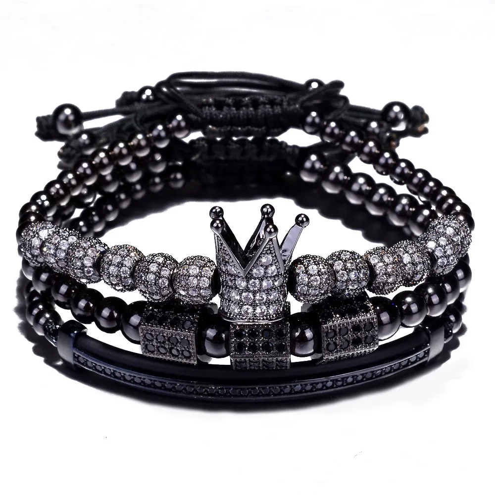 Black set JuneLeaf 3 шт./компл. Роскошные ювелирные изделия новые циркон в стиле «хип-хоп» золото Браслеты Для мужчин кубический микро паве ЧР Шарм плетение в едином положении во время занятий легкой атлетикой - Окраска металла: Black set