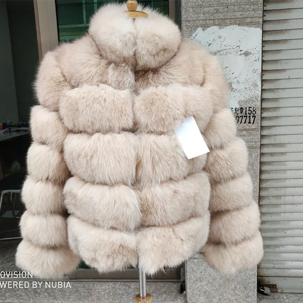 BF мех натуральный Лисий пальто для женщин высокое качество натуральный мех пальто толстая теплая верхняя одежда натуральная кожа пальто натуральный мех пальто - Цвет: beige