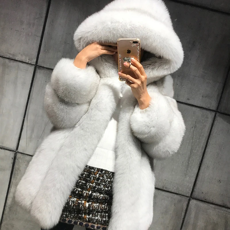 Женское пальто из искусственного меха, зимняя однотонная модная верхняя одежда с капюшоном, Женская Роскошная теплая Толстая пушистая куртка с длинным рукавом, пальто размера плюс S-5XL