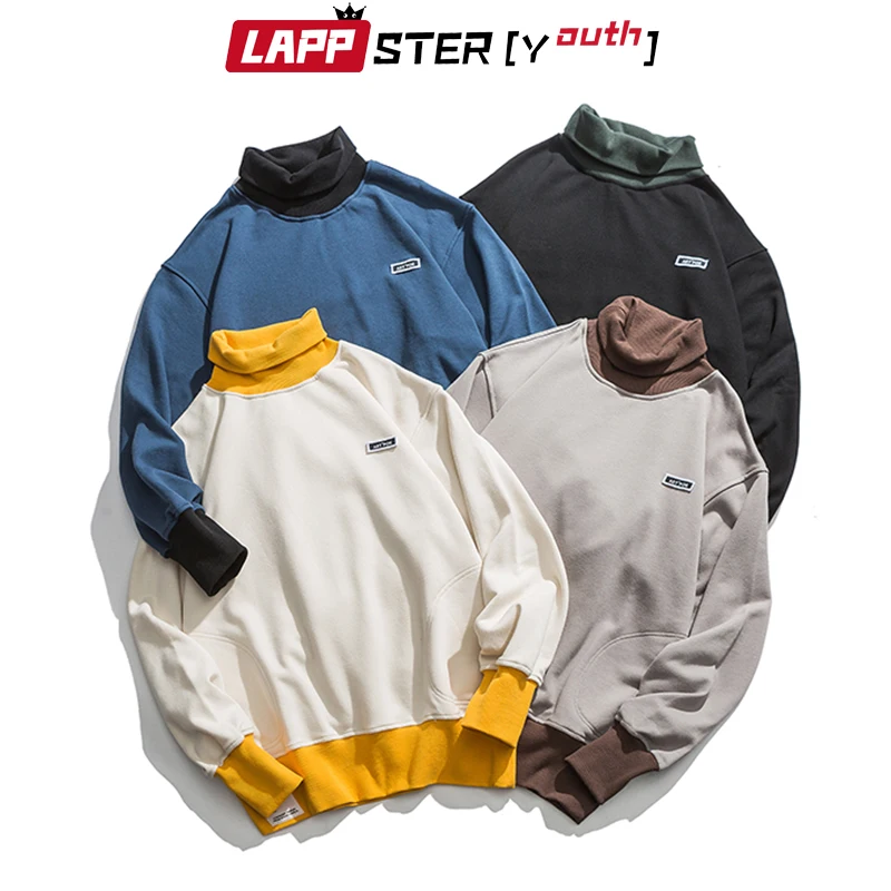 LAPPSTER-Youth Men Turtleneck Hoodies 2020 Mens Color Bock Streetwear Sweatshirts Male Korean Fashions Hip Hop Loose Hoodies LAPPSTER-Youth Men Turtleneck Hoodies 2020 Mens Color Bock Streetwear Sweatshirts Male Korean Fashions Hip Hop Loose Hoodies