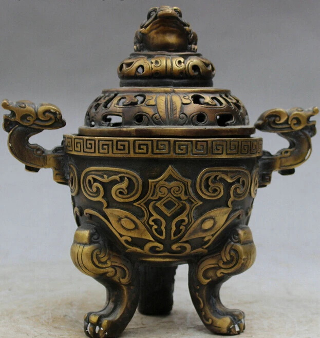 907+++8&quot Chinese Bronze Jump Hoptoad Toad Dragon Head Statue Incense Burner Censer | Дом и сад
