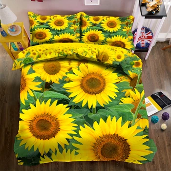 

Customizable print Bedding Duvet Cover set Yellow Sun Flower Pattern Double Bedding set 3pcs Soft Quilt Cover Pillowcase CP-016