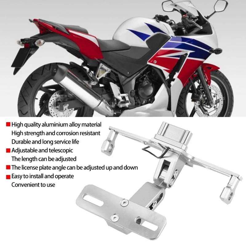 Universal Aluminum Alloy Motorcycle Adjustable LED License Plate Holder Motor Bracket License Plate Support