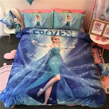 

Disney Frozen Elsa Princess Quilt Duvet Covers Twin Size Bedding Set for Girl's Bedroom Decor Blue Bed Linen Comforters 3D Blue