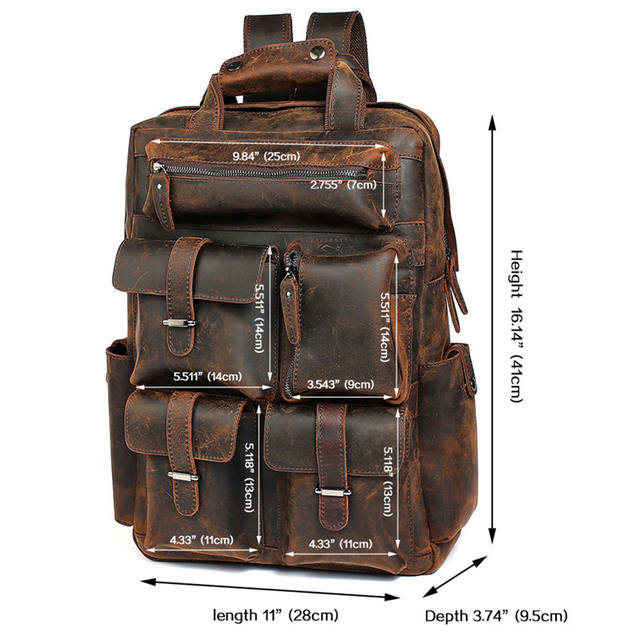 Crazy Horse Leather Men’s Backpack 15.6 Inch Laptop Shoulder Bag Male Large Capacity Outdoor Travel Backpacks Retro School Bags