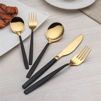 

15/20 Pcs Luxury Black Golden Flatware Set Gold Cutlery Sets Restaurant Flatware 304 Stainless Steel Tableware Spoon Fork Set
